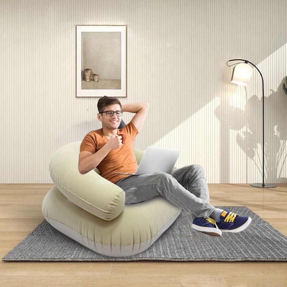 With Backrest U-Shaped Flocking Sofa With Armrests Inflatable Bean Bag Chair Leisure Bean Bag