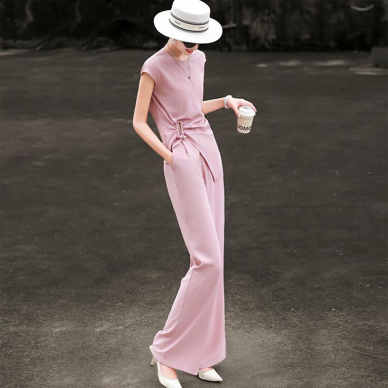 

Elegant Soft Focus Asymmetrical Wide-Leg Pants Set M