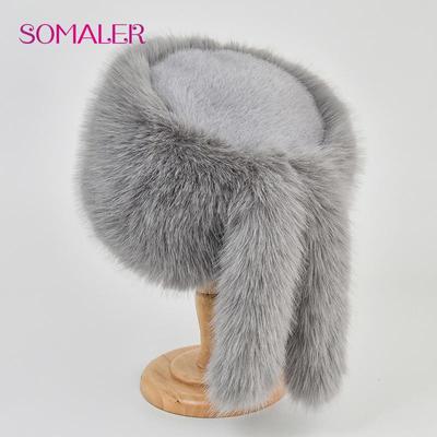 Winter Faux Fur Flat Top Hat for Women Fluffy Trapper Cap with Two Tails Fashion Warm Faux Fur Furry Bucket Cap