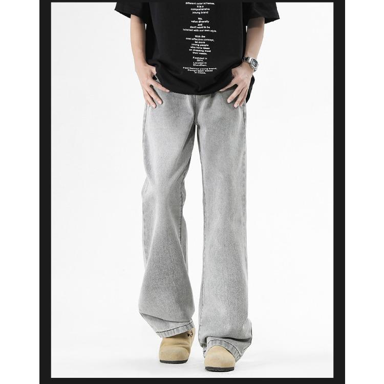 Retro Solid Color Flared Jeans Loose Straight Pants Men Spring Casual Trousers Vintage