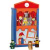 Wooden and Fabric Puppet Theater - Roba - with 6 Hand Puppets - Red / Blue / Orange