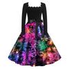 Women's Fashion Retro Long-sleeved Square Collar Christmas Printed Evening Dress