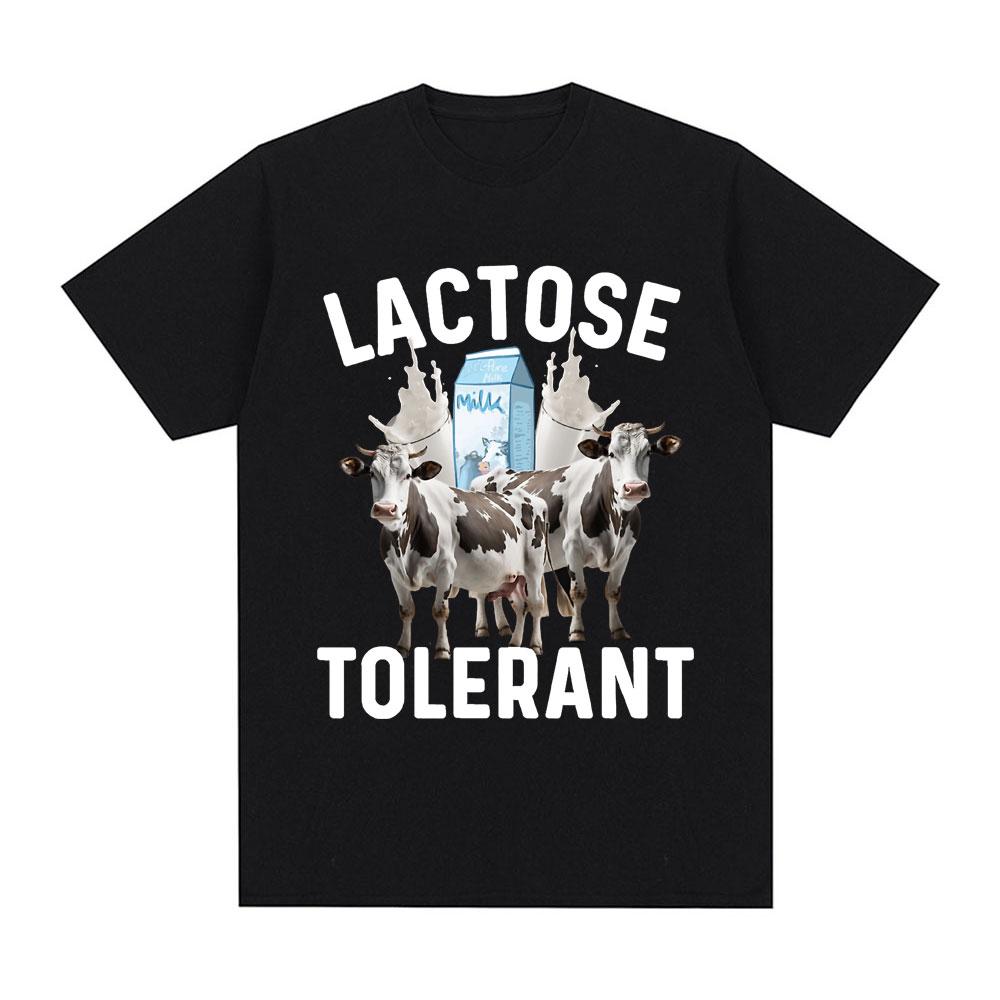Lactose Tolerant Graphic Print TShirt Unisexs Vintage Fashion Short Sleeve Tshirts 100 Cotton Casual Cozy Oversized T Shirts