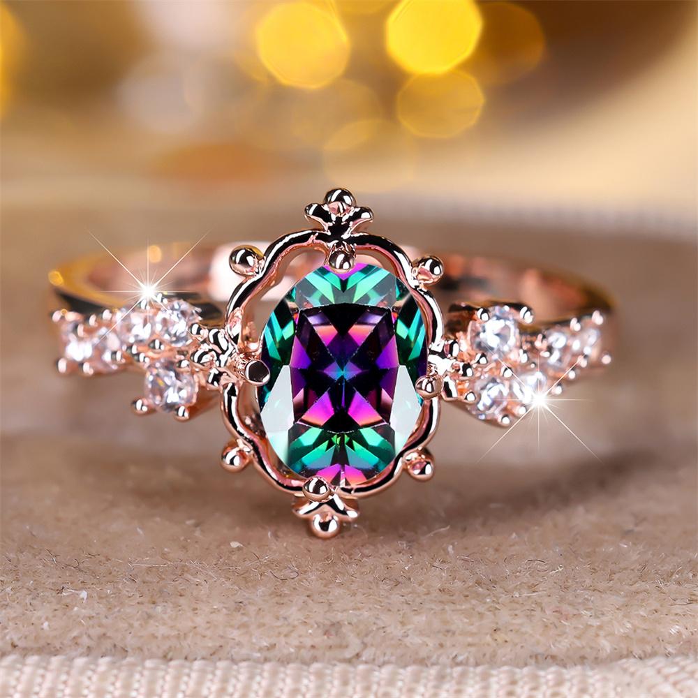 

Mystic Rainbow Crystal Oval Stone Flower Rings For Women Trendy Rose Gold Color Wedding Ring Bridal Engagement Band Jewelry Gift 10