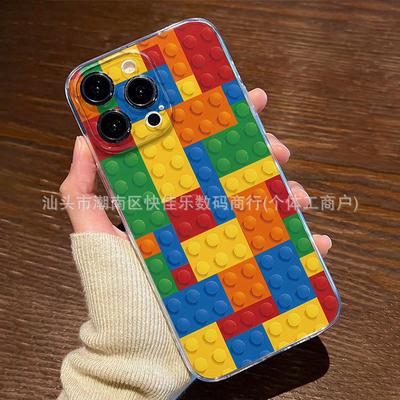 Divertente custodia colorata a blocchi per iPhone 11/12/13/14/15/16/17 PROMAX anti-caduta