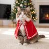 Cat Party Clothes Pet Christmas Cape with Bow, Red Cloak for Small Medium Dogs & Cats, Holiday Apparel Outfit White Wavy Trim, Festive Costume Pets