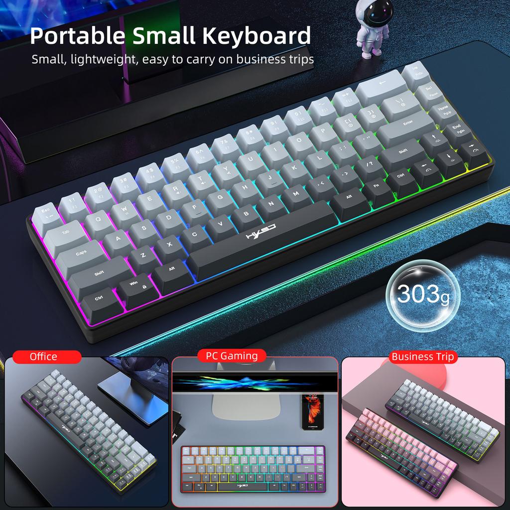 68 Key Gradient Wired Film Keyboard 25 Key Conflict Free Dual Color Injection Molded Keycaps RGB Backlight