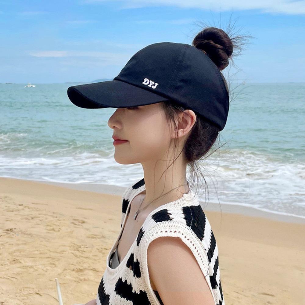 Letter Embroidery Summer Women s Ponytail Hat with Open Top Outdoor Sunshade Cap