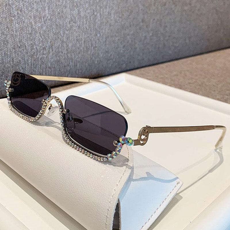 Vintage Half Rimless Sunglasses Women For Female Luxury Brand Designer Sun Glasses Punk Popular Diamond Metal Eyeglasses Uv