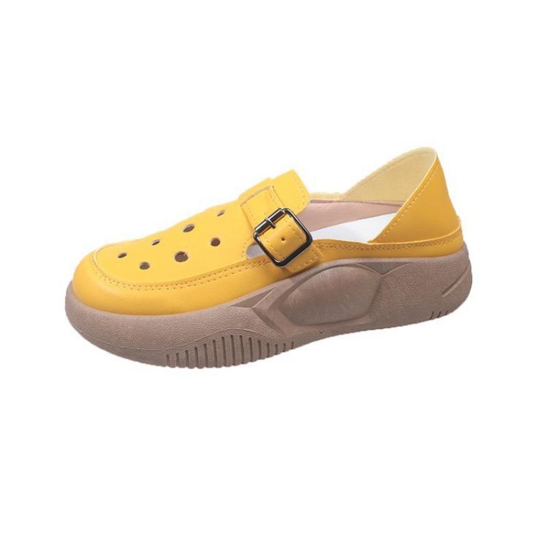 Retro Solid Color Hollow Thick-soled Lazy Shoes Summer New Large Size Two Wear Casual Shoes Round Head Mother Shoes Women