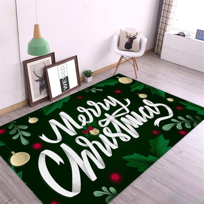 2026 Christmas Santa Snowman Print Rug, Xmas Gift Carpet for Living Room Bedroom Holiday Home Decor 40x60cm
