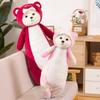 Colorful bear turned strawberry bear long plush throw pillow sofa cushion girls bed sleeping leg pillow bedside pillow