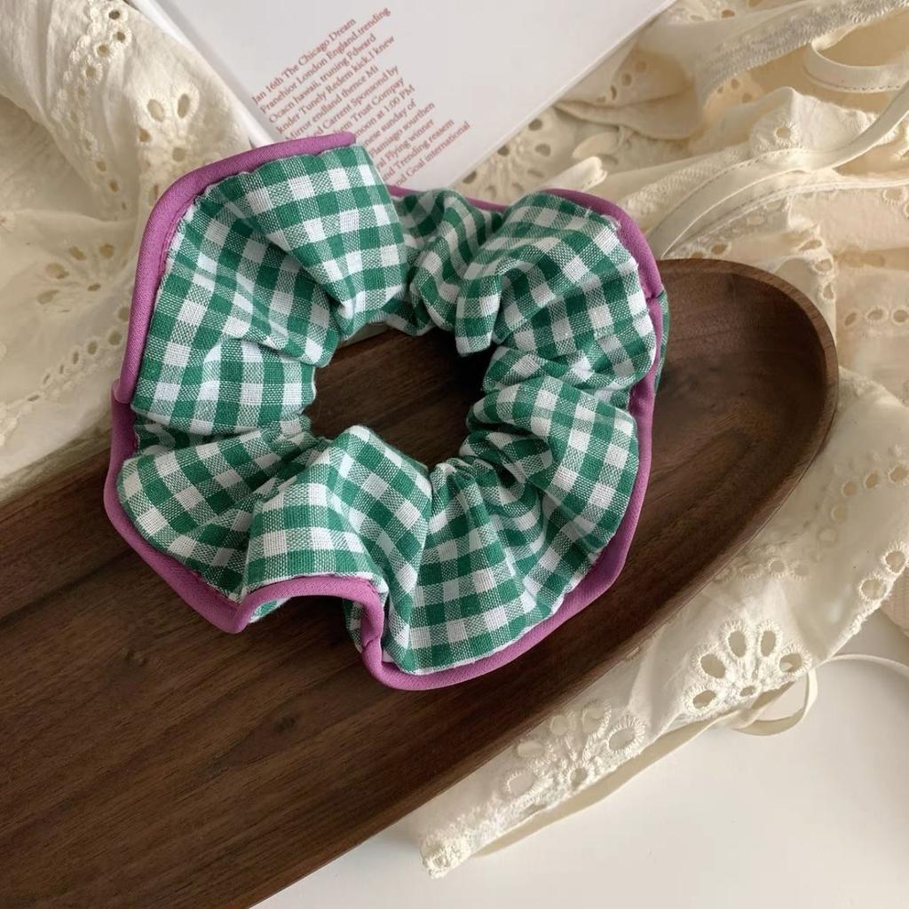 Korean Fashion Floral Plaid Scrunchie Women Girls Flower Elastic Hair Rubber Bands Accessories Tie Hair Rope Headdress Headwear