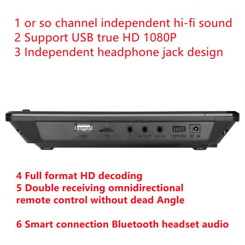 12,5-Zoll Mobiler DVD-Player High Definition Video Drahtloser Bluetooth-kompatibler Player Tragbarer Vollformat In-Car CD-Player