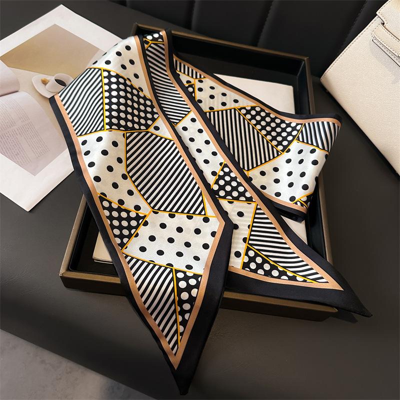 Long Double-Layer Polka Dot Printed Scarf Decorative Silk Scarf Commuting Spring And Summer Diagonal Scarf Versatile Thin Narrow Streamer