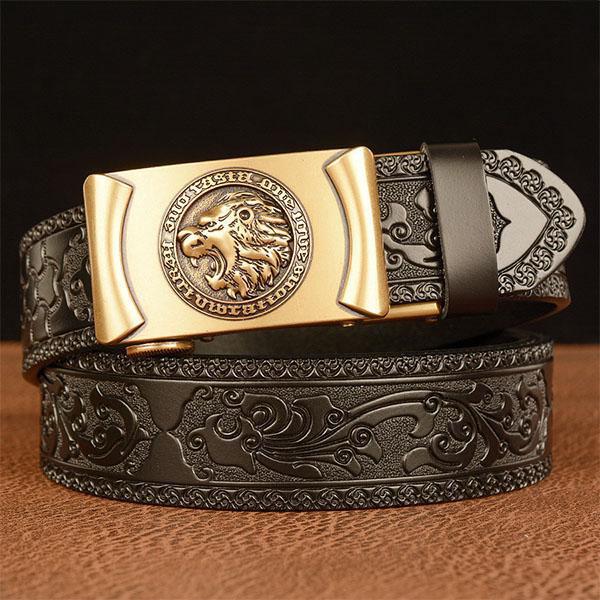 Fashion Male Belt Genuine Leather Belt for Men Carving Pattern Automatic Buckle Belt Strap for Jeans