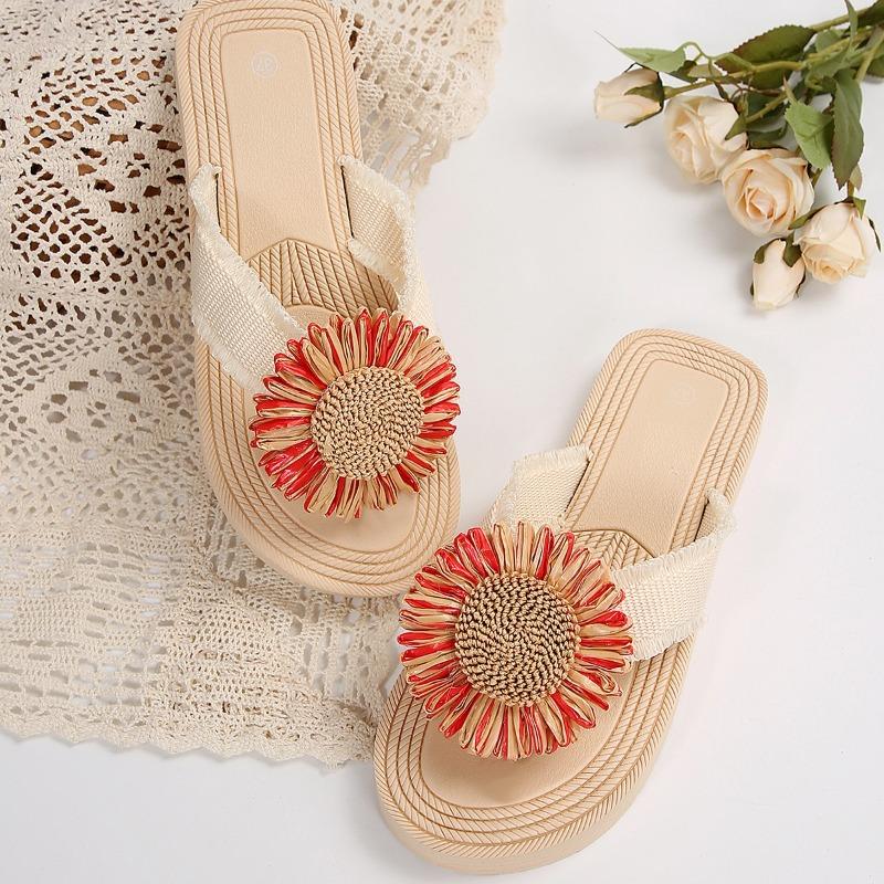 Fashion Women's Fashion Trend Multi-color Sunflower Anti-slip Wear-resistant Soft Bottom Flat Flip Flops