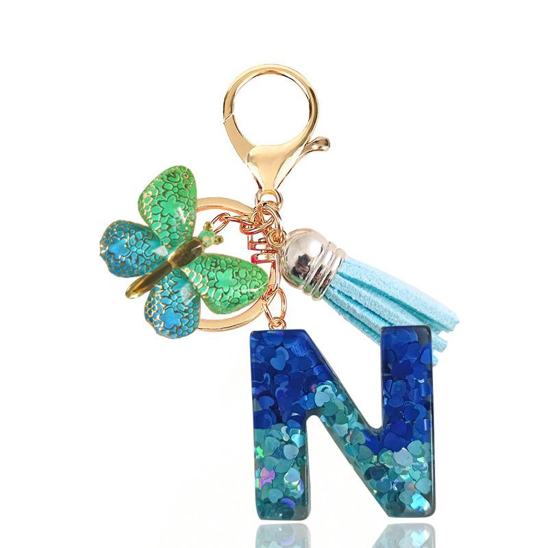 Blue Series 26 Epoxy Letter Keychain Holiday Love Fringe Accessories Gradual Change Butterfly Keychain