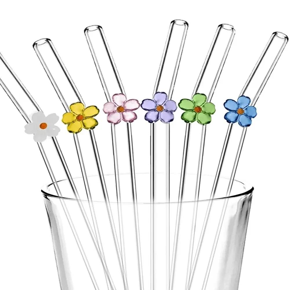 6Pcs Reusable Glass Straw Set High Borosilicate Smoothie Cocktails Straw Healthy Eco Friendly Drinking Straw with Clear Brush