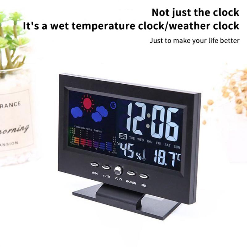 Multi-functional Digital Weather Station Clock Indoor Thermometer Hygrometer Calendar for Home Bedroom Office Daily Use