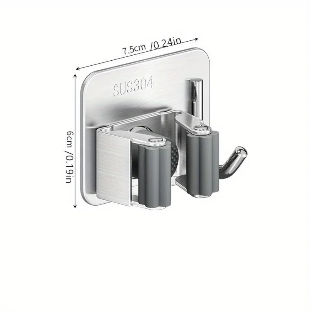 

4 шт. Держатель для швабры из нержавеющей стали 304, настенный, самоклеящийся, для кухни, ванной комнаты, водонепроницаемый, многоцелевой, вешалка для швабры, прочный крючок