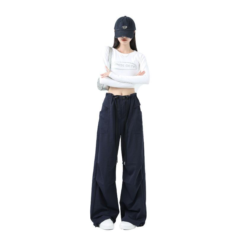 Blue Overalls Women's Summer Thin New High-waisted Thin Parachute Casual Wide-leg Quick-drying Pants