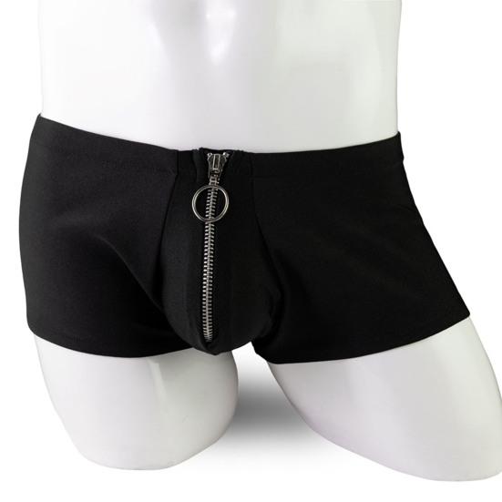 Men Boxers Zipper Closure Low Waist Elastic Solid Color U Convex Soft Breathable