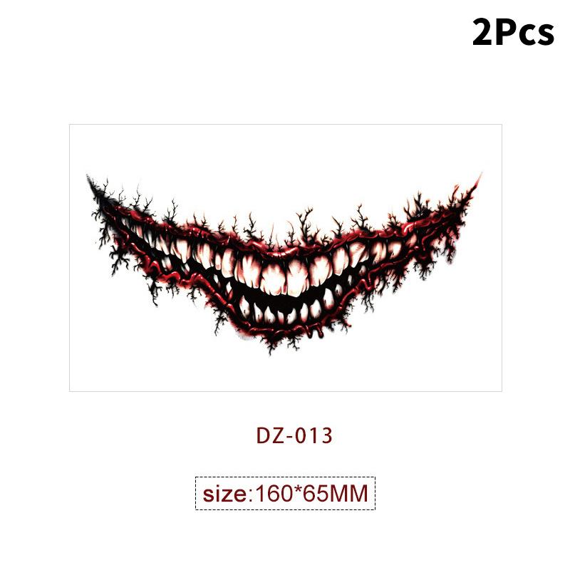 

2 листа водонепроницаемых татуировок для вечеринки в честь Хэллоуина, страшные временные татуировки в виде рта для женщин, мужчин, макияжа для лица, поддельные татуировки