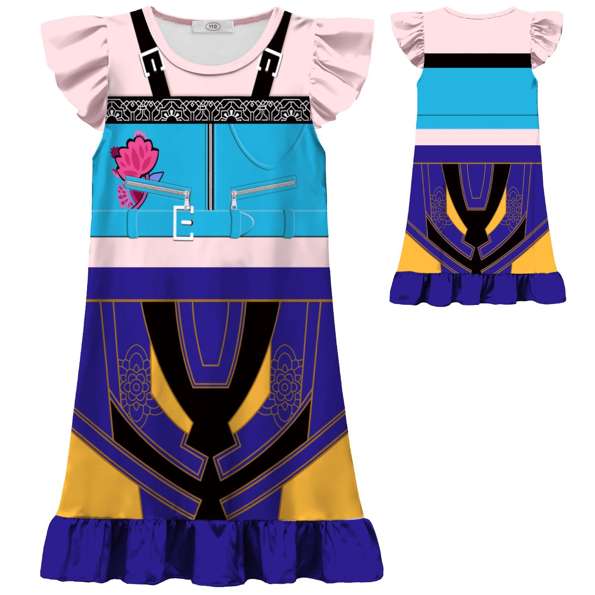 Новая, одежда с принтом девичьей группы охотниц на ведьм, ночная рубашка с рукавами-летучкой и оборками для детей среднего и старшего возраста 110