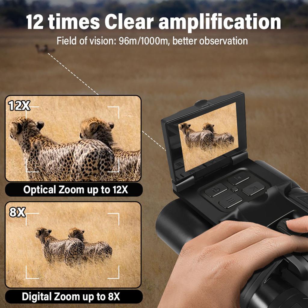 Ψηφιακά Κιάλια 12x32 με Κάμερα 2.5K UHD 48MP 8x Ψηφιακό Ζουμ Βιντεοκάμερα με Έγχρωμη Οθόνη 2,4 ιντσών για Παρατήρηση Πουλιών 128GB