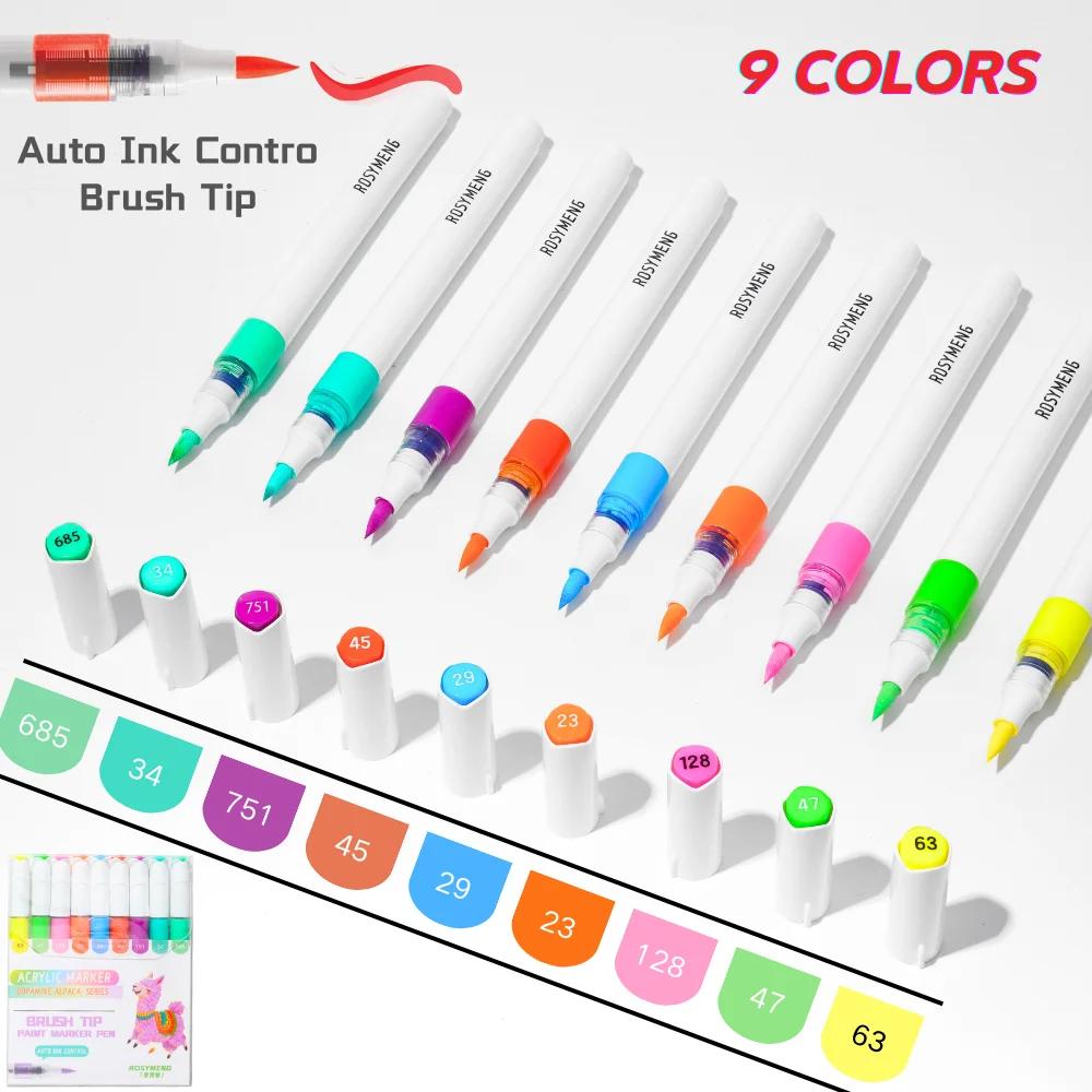 ROSYMENG 126/9 Colors Acrylic Paint Marker Pens Soft Brush Professional Drawing Pens PK LANGUO School Stationery Art Supplies