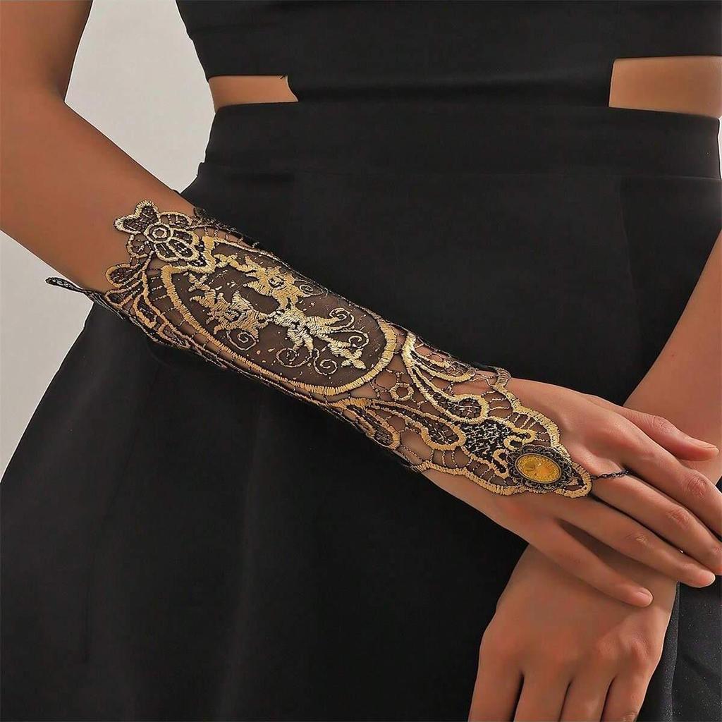 European & American Gothic Dark Feather Lace Cuff & Bracelet Halloween Accessories