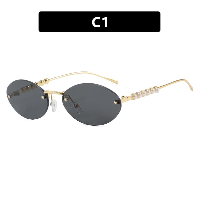 2025 Trendy Rimless Pearl Oval Sunglasses - European & American Style Fashion for Women