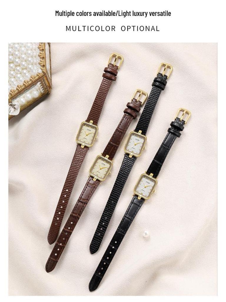 Gedi Women's Retro Minimalist Square Watch with Leather Strap - New Waterproof Quartz Design