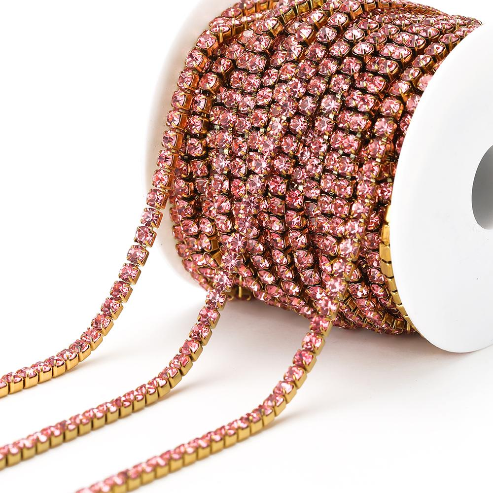 

1 Meter Stainless Steel Claw Rhinestone SS6 SS12 Crystal Tassel for DIY Clothes Earring Beads Diamond Rhinestone Body Chains 2mm width розовый