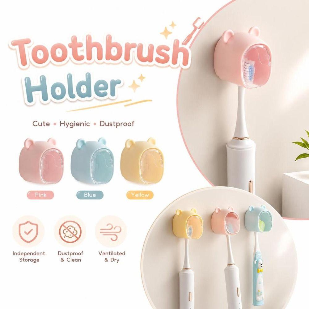 Flip-top Toothbrush Rack Bear Shape Electric Toothbrush Stand Toothbrush Storage Box Bathroom Use