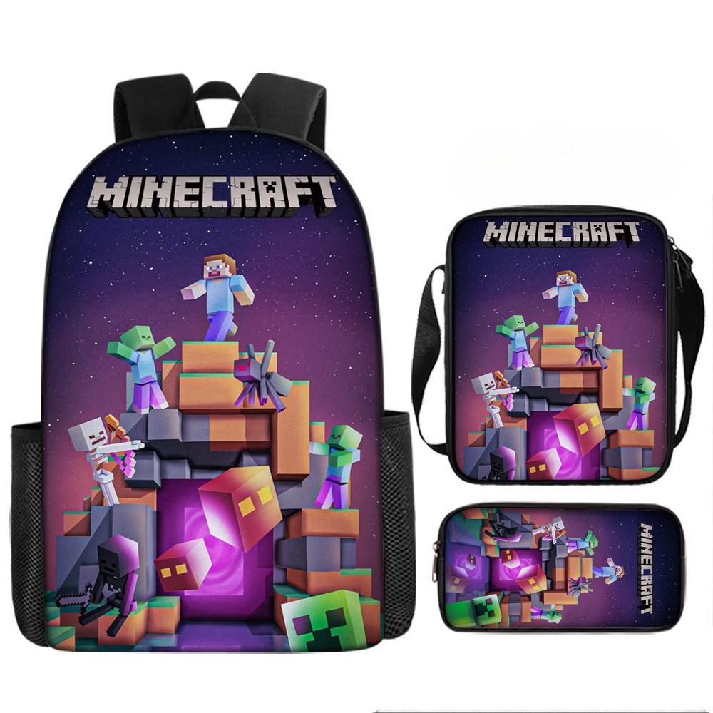 Minecraft Printed Cartoon Backpack Student Schoolbag Shoulder Bag Bag Pencil