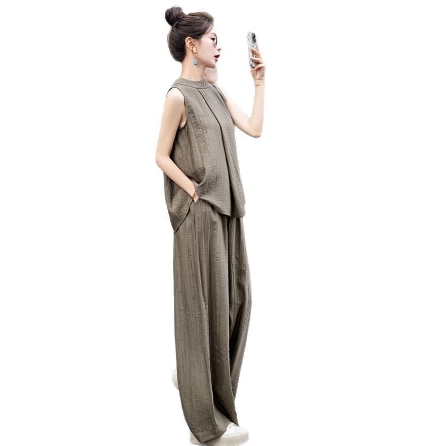 Sleeveless top with wide-leg pants two-piece set women's summer new temperament fashion casual suit