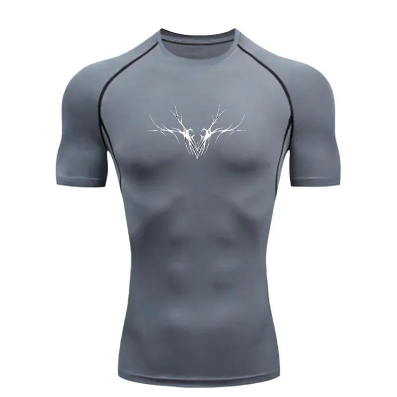 Men's Sports Boxing Fitness Clothing Gym Stretchy Moisture-Wicking Training Quick-Dry Short-Sleeve Outdoor Jogging Shirt Elastic Fitness Suit