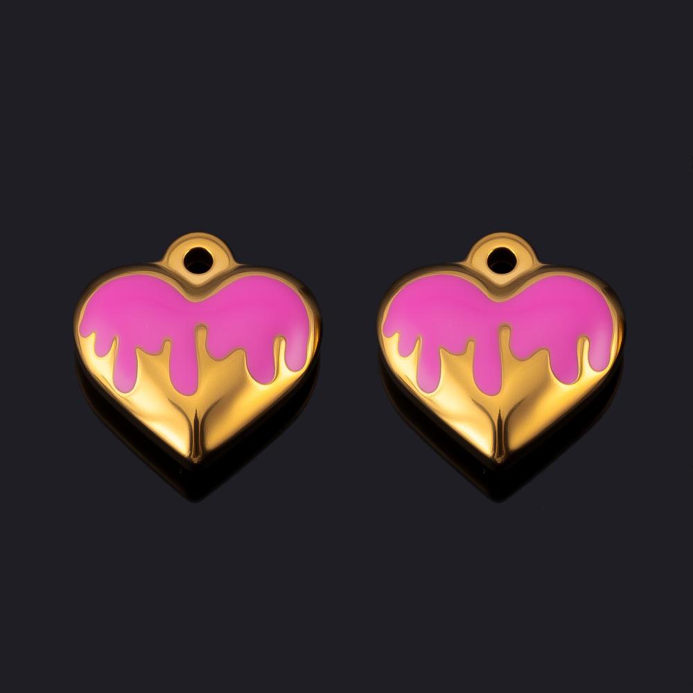 2/5Pcs Stainless Steel Series Pink Purple Elegant Cute Pendant Gold Bottom Pendant DIY Necklace Jewelry Handmade Accessories