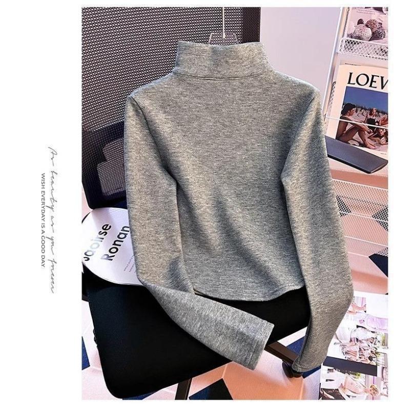 Autumn Winter Half High Collar Fake Two Pieces Casual Fashion Sweatshirt Women Patchwork Pullover Top