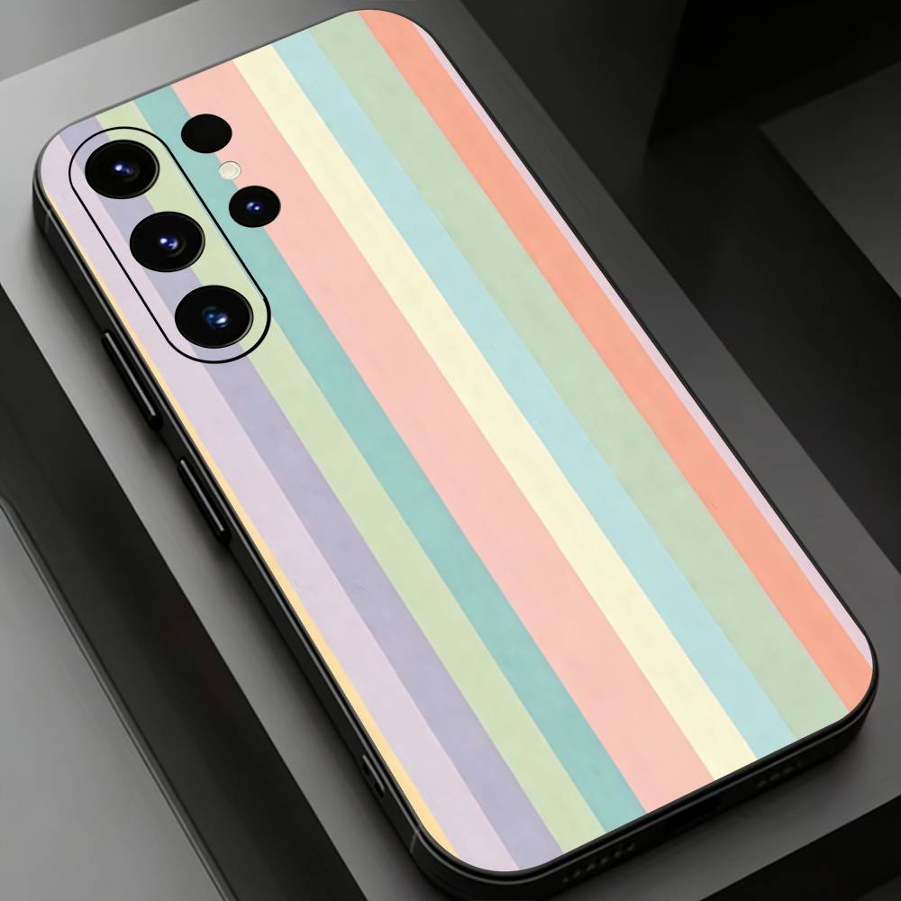 

Colorful Striped Minimalist INS Couple Lichee Phone Case For Samsung Galaxy S26,25,24,23,22,21,20Plus Ultra Samsung S23ULTRA5G