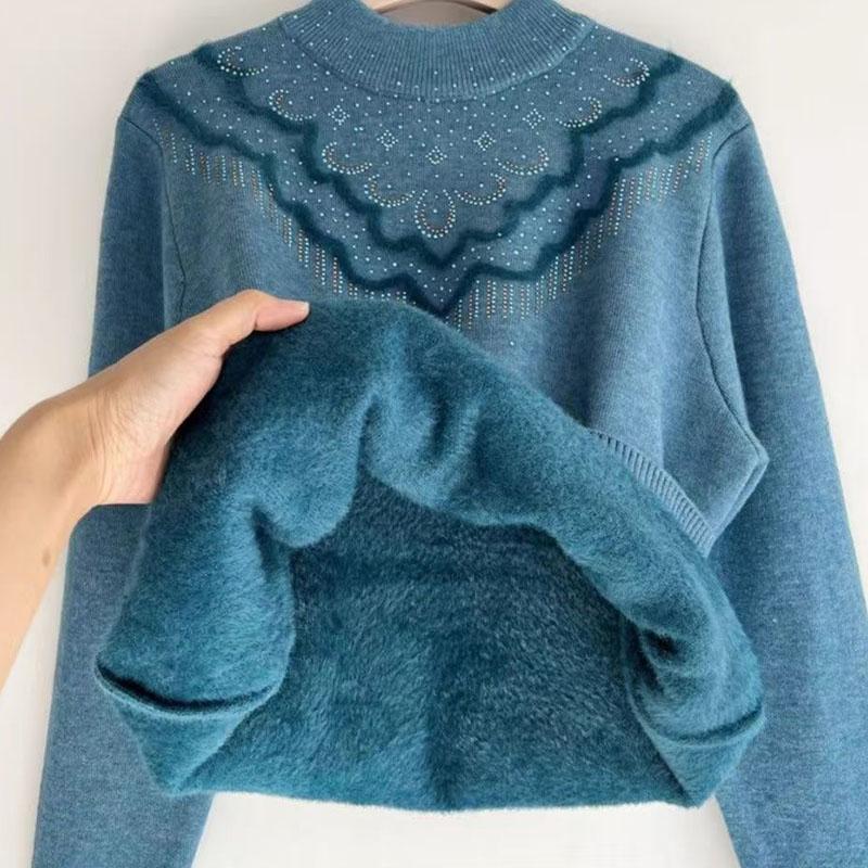 Pullover für Damen Winter Baumwolle Verdickt Warmer Strick Dehnbar Langarm Oversize Jumper Pullover Tops