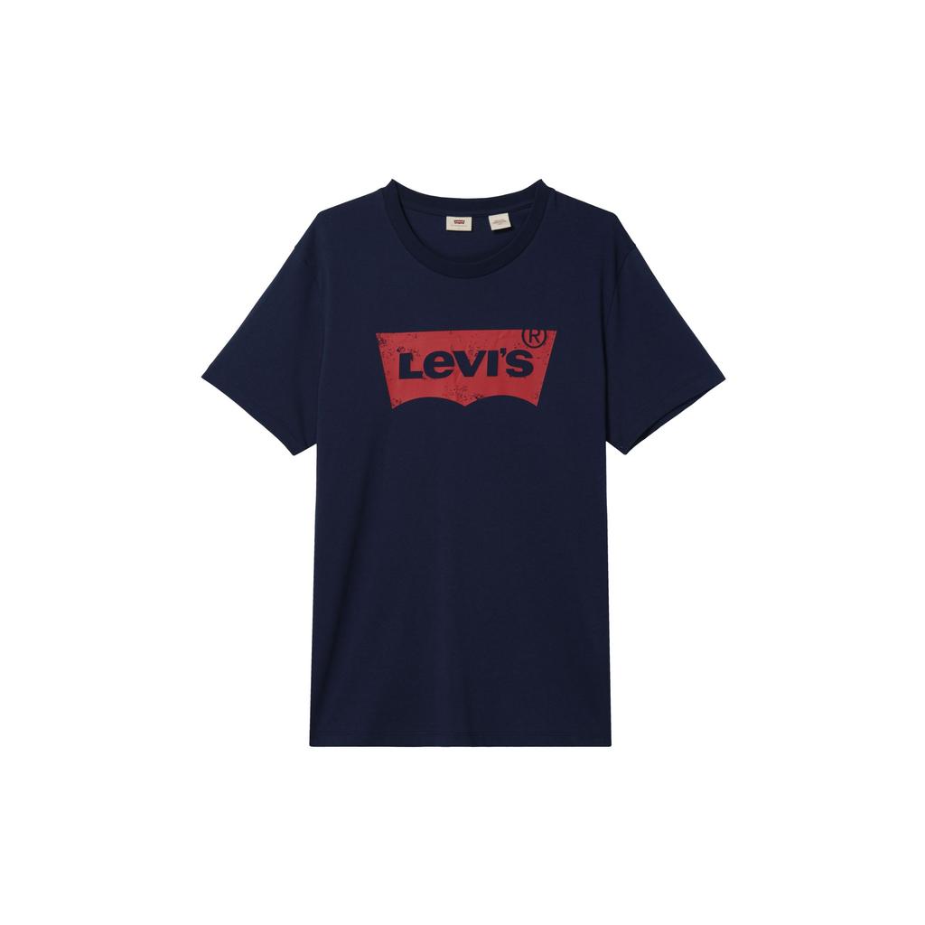 Levis Letter Logo Printed Round Neck Short Sleeve T-Shirt Men Tops Navy-Blue A9224-0002