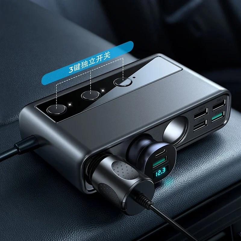 154W Car Charger Adapter Cigar Jack Multi Socket 9 In 1 PD 3 Cigarette Lighter Splitter High Speed Charge S DC Outlet Switches