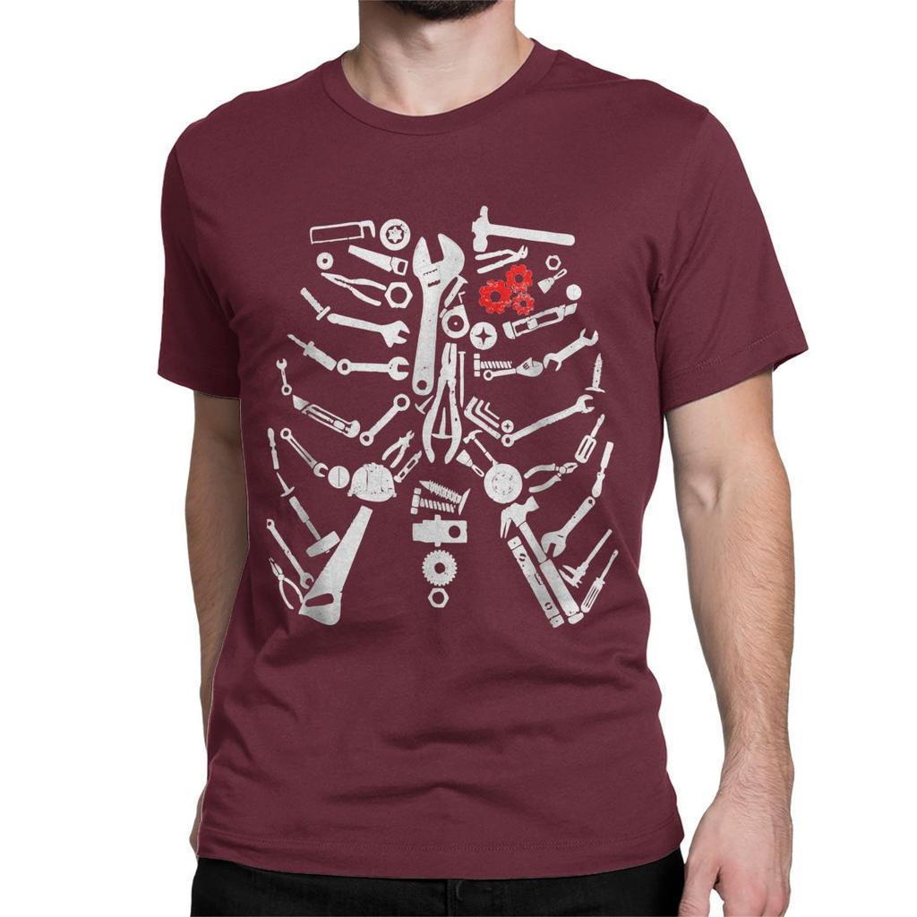 Men Women T-Shirts Mechanic Skeleton Craftsman Funny 100% Cotton Tee Shirt Short Sleeve Tools T Shirts Round Neck Tops Unique