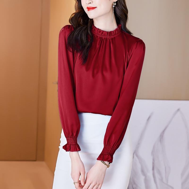 

Женская осенняя рубашка First-line Cut Label из шелка Mulberry, рубашка, женский шелковый топ Temperament 2XL