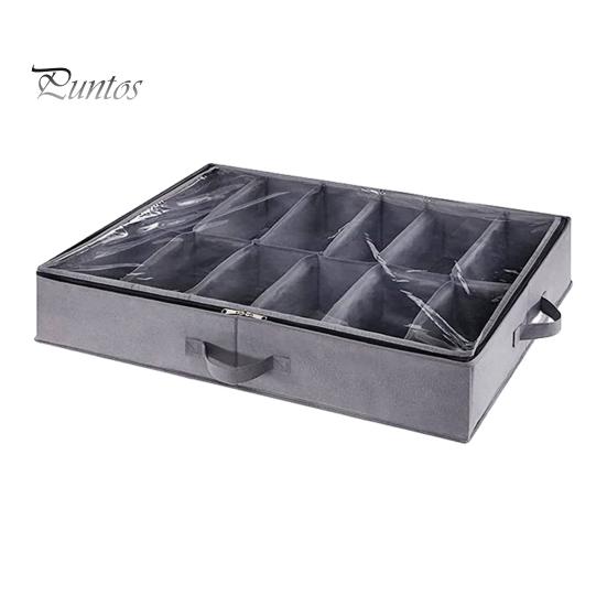 Under-Bed Shoes Storage Organizer Large Capacity Multiple Compartments Foldable Design Shoes Container Storage Box with Handle