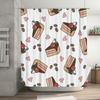 Vintage Cake Slice Shower Curtain with Cherry and Coffee Beans Print Waterproof Fabric for Bathroom Decor (White)