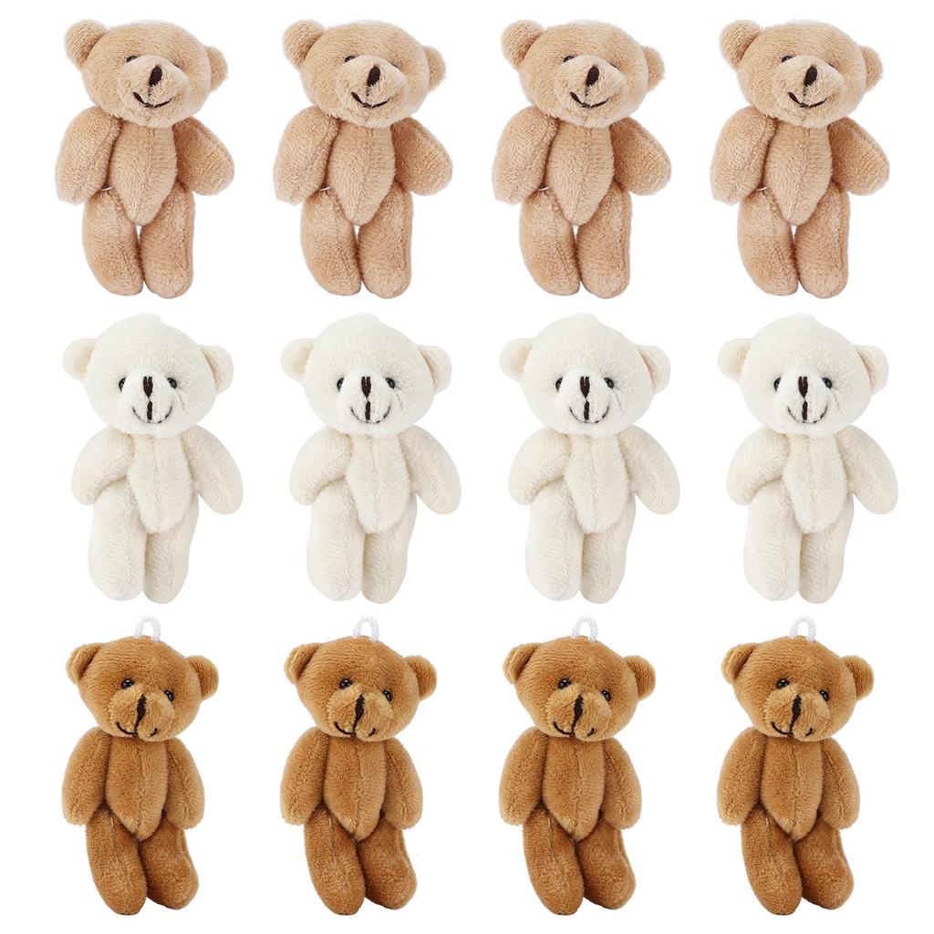 12 Mini Teddy Bear Plush Toys, Stuffed Animals for Birthdays, Cakes, Wedding Decorations, Party Favors, Bag Charms, DIY Accessories